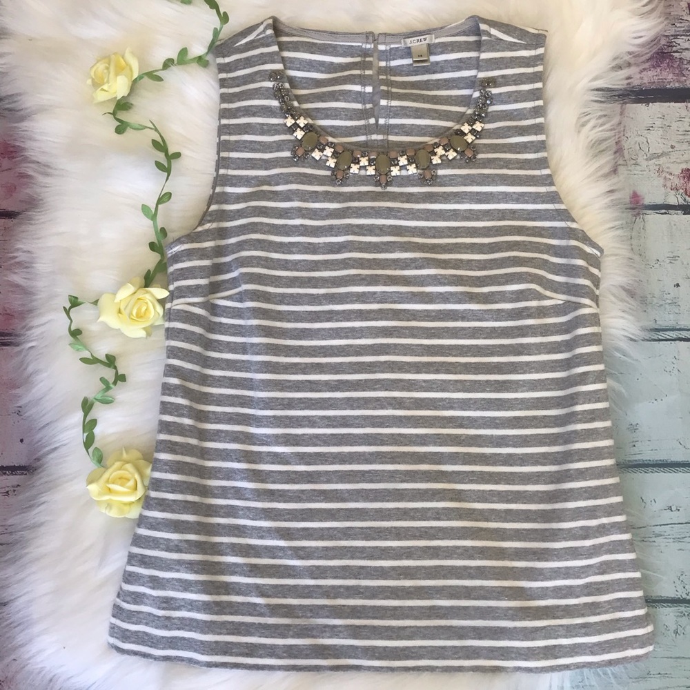 J. Crew striped gray white sleeveless tank Xs Euc
